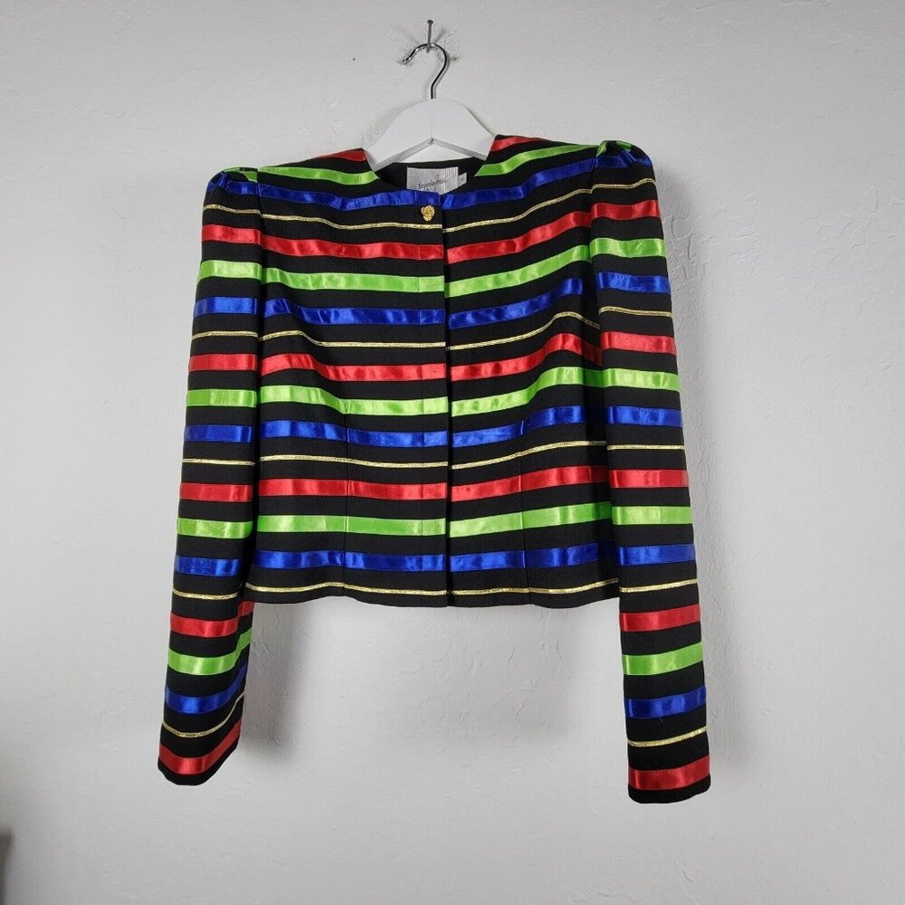 Jacqueline Ferrar Women's Striped Pattern Button Front Crop Jacket Multicolor 8